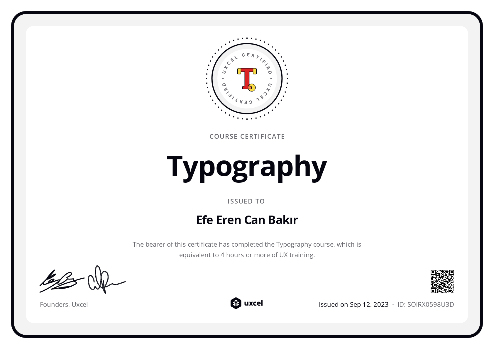Efe Eren Can Bakır's certificate